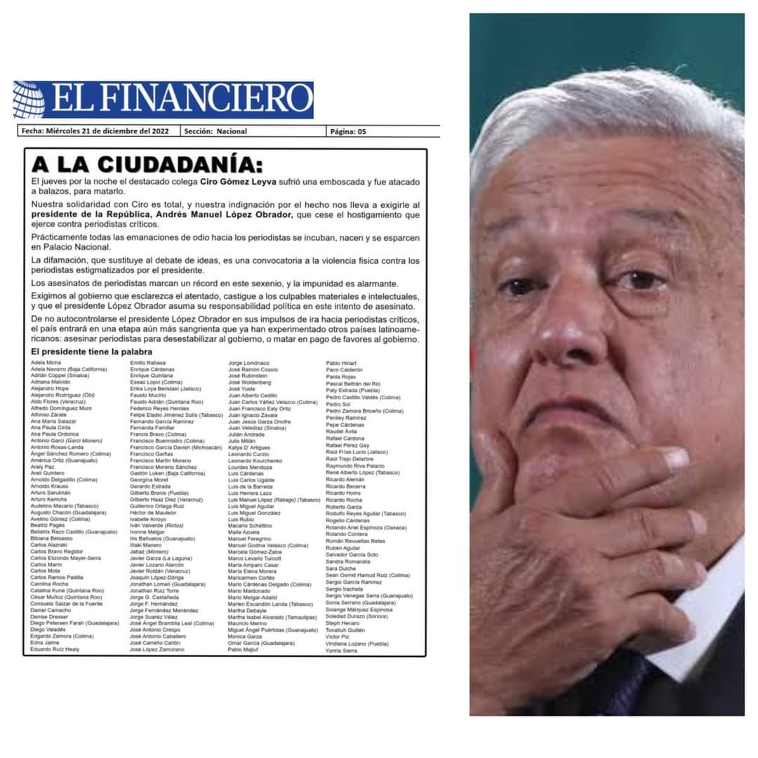 Tras atentado a Ciro, 177 periodistas exigen a AMLO cesar hostigamiento