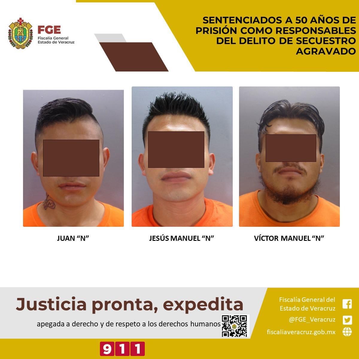 50 años de prisión a tres presuntos secuestradores en Coatzacoalcos
