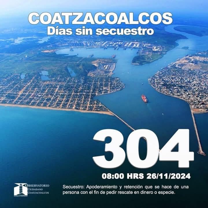 Suma Coatzacoalcos 304 días sin secuestro