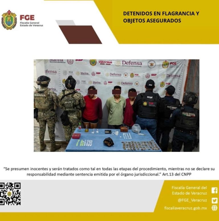 Detienen a cuatro personas entre ellos un menor de edad en San Andrés Tuxtla; catean domicilio y encuentran báscula, y marihuana