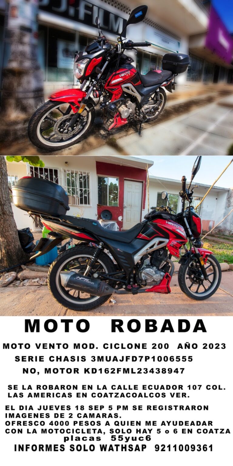 Darán recompensa de 4 mil pesos para recuperar moto robada en Coatzacoalcos